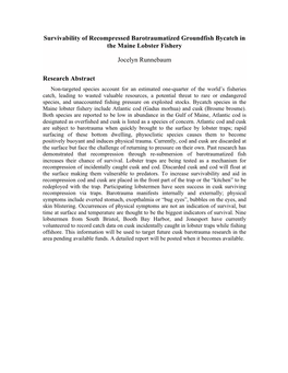 Survivability of Recompressed Barotraumatized Groundfish Bycatch in the Maine Lobster Fishery