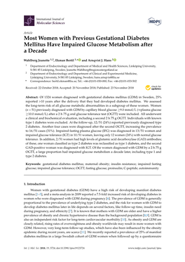 Most Women with Previous Gestational Diabetes Mellitus Have Impaired Glucose Metabolism After a Decade