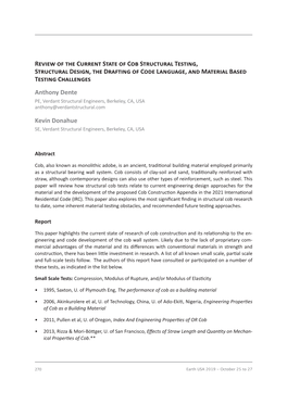 Review of the Current State of Cob Structural Testing, Structural Design