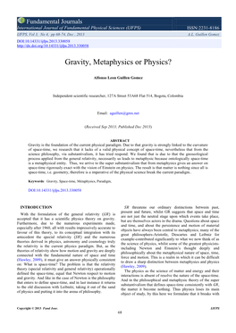 Gravity, Metaphysics Or Physics?