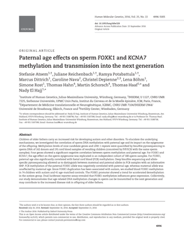 Paternal Age Effects on Sperm FOXK1 and KCNA7 Methylation And