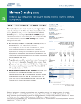 Meituan Dianping (3690.HK) Reiterate Buy on Favorable Risk-Reward, Despite Potential Volatility on Share