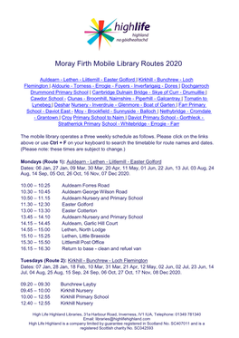 Moray Firth Mobile Library Routes 2020