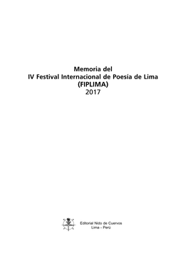 Memoria Del IV Festival Internacional De Poesía De Lima (FIPLIMA) 2017