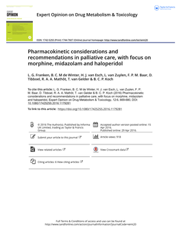 Pharmacokinetic Considerations and Recommendations in Palliative Care, with Focus on Morphine, Midazolam and Haloperidol