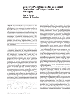 Selecting Plant Species for Ecological Restoration: a Perspective for Land Managers