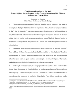 Clarifications Required by the Book Being Religious Interreligiously: Asian Perspectives on Interfaith Dialogue by Reverend Peter C