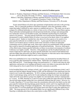 Testing Multiple Herbicides for Control of Erodium Species Kristin A. Weathers, Department of Botany and Plant Sciences, 2150 Ba