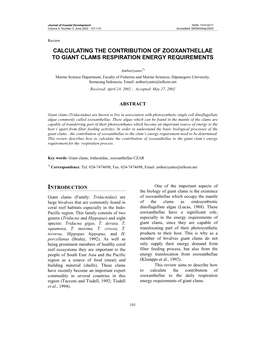 Calculating the Contribution of Zooxanthellae to Giant Clams Respiration Energy Requirements