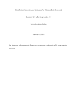 Identification, Properties, and Synthesis of an Unknown Ionic Compound