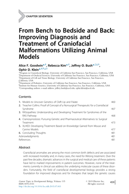 Improving Diagnosis and Treatment of Craniofacial Malformations Utilizing Animal Models
