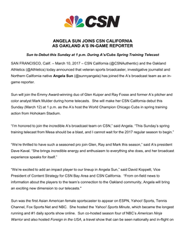 Angela Sun Joins Csn California As Oakland A's In