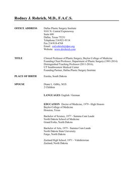 Dr. Rohrich's Full Curriculum Vitae (PDF)