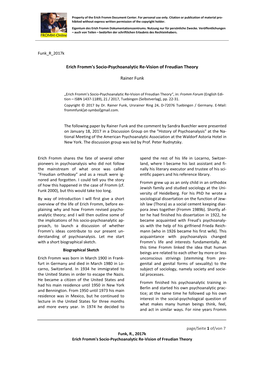 Funk, R., 2017K Erich Fromm's Socio-Psychoanalytic Re-Vision of Freudian Theory Property of the Erich Fromm Document Center