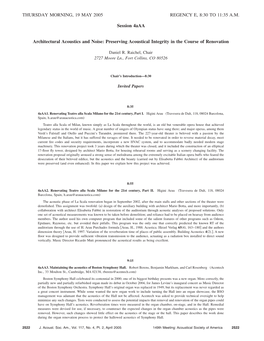 THURSDAY MORNING, 19 MAY 2005 REGENCY E, 8:30 to 11:35 A.M. Session 4Aaa Architectural Acoustics and Noise: Preserving Acoustica