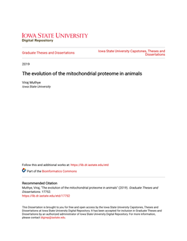 The Evolution of the Mitochondrial Proteome in Animals