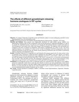 The Effects of Different Gonadotropin Releasing Hormone Analogues in IVF Cycles