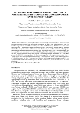 Ersoy, A.: Phenotypic and Genotypic Characterization of Pseudomonas Savastanoi Pv. Savastanoi Causing