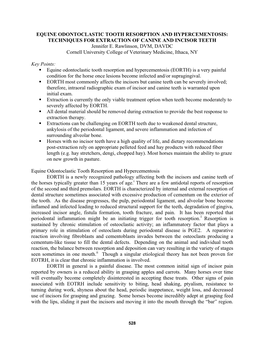 EQUINE ODONTOCLASTIC TOOTH RESORPTION and HYPERCEMENTOSIS: TECHNIQUES for EXTRACTION of CANINE and INCISOR TEETH Jennifer E