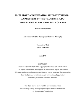 Elite Sport and Education Support Systems: a Case Study of the Team Bath Judo Programme at the University of Bath