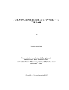 Ferric Sulphate Leaching of Pyrrhotite Tailings