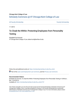 To Cloak the Within: Protecting Employees from Personality Testing