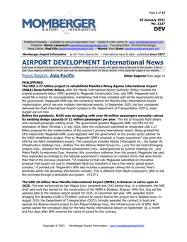 AIRPORT DEVELOPMENT International News Each Issue of Airport Development Focuses on a Different Region of the World, with Global News at the End of This Section