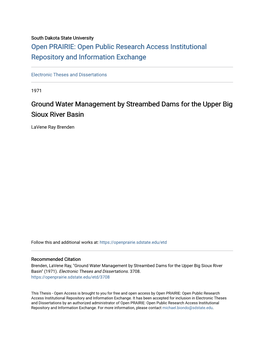 Ground Water Management by Streambed Dams for the Upper Big Sioux River Basin