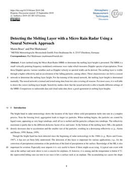 Detecting the Melting Layer with a Micro Rain Radar Using a Neural