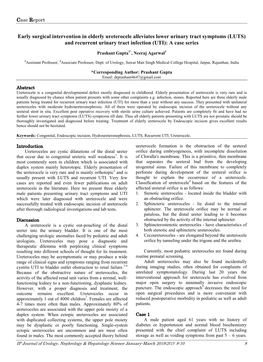 Early Surgical Intervention in Elderly Ureterocele Alleviates Lower Urinary Tract Symptoms (LUTS) and Recurrent Urinary Tract Infection (UTI): a Case Series