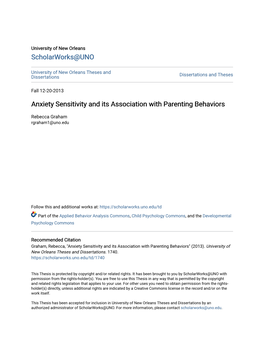 Anxiety Sensitivity and Its Association with Parenting Behaviors