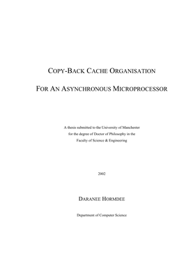 Copy-Back Cache Organisation for An