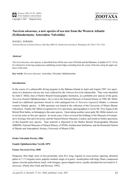 Zootaxa 1386: 53–58 (2007) ISSN 1175-5326 (Print Edition) ZOOTAXA Copyright © 2007 · Magnolia Press ISSN 1175-5334 (Online Edition)