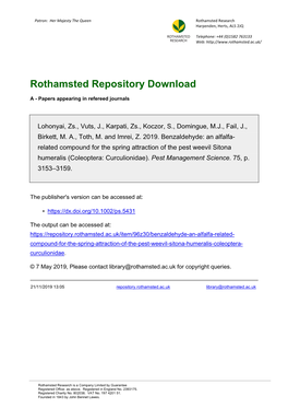 An Alfalfa-Related Compound for the Spring Attraction of the Pest Weevil Sitona Humeralis