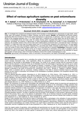 Effect of Various Agriculture Systems on Pest Entomofauna Diversity W