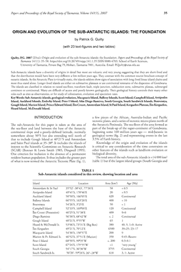 Origin and Evolution of the Sub-Antarctic Islands: the Foundation