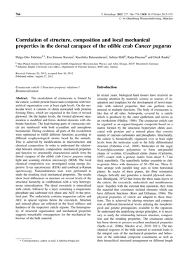 Correlation of Structure, Composition and Local Mechanical Properties in the Dorsal Carapace of the Edible Crab Cancer Pagurus