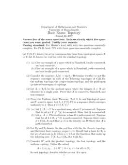 Basic Exam: Topology August 31, 2007 Answer ﬁve of the Seven Questions