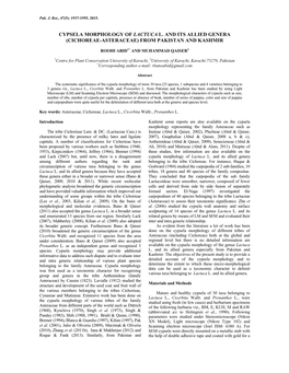 Cypsela Morphology of Lactuca L. and Its Allied Genera (Cichoreae-Asteraceae) from Pakistan and Kashmir