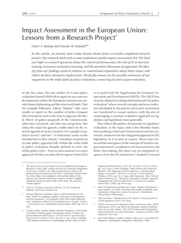 Impact Assessment in the European Union: Lessons from a Research Project* Claire A