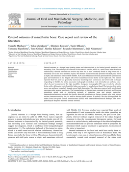 Osteoid Osteoma of Mandibular Bone Case Report and Review of The