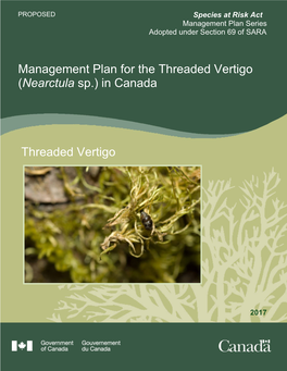 Management Plan for the Threaded Vertigo (Nearctula Sp.) in Canada