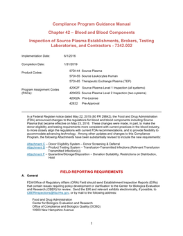 7342.002: Inspection of Source Plasma Establishments, Brokers