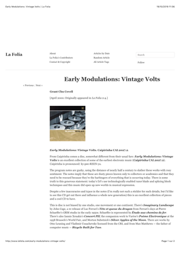 Early Modulations: Vintage Volts | La Folia 19/10/2019 11�06