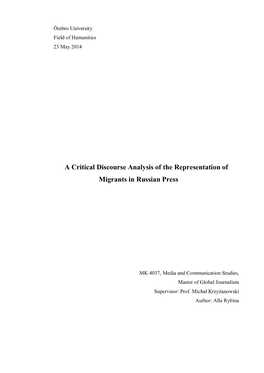 A Critical Discourse Analysis of the Representation of Migrants in Russian Press