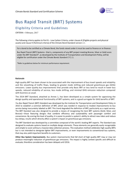 Bus Rapid Transit (BRT) Systems Eligibility Criteria and Guidelines CRITERIA – February, 2017