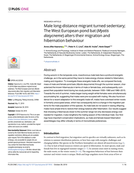 The West European Pond Bat (Myotis Dasycneme) Alters Their Migration and Hibernation Behaviour