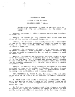 TERRITORY of GUAM Office of the Governor EXECUTIVE ORDER 92