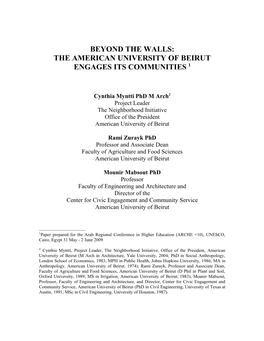 Beyond the Walls: the American University of Beirut Engages Its Communities 1