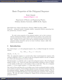 Basic Properties of the Polygonal Sequence